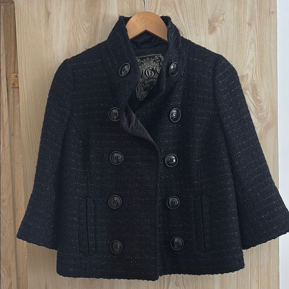 Guess Black Textured Pea Coat